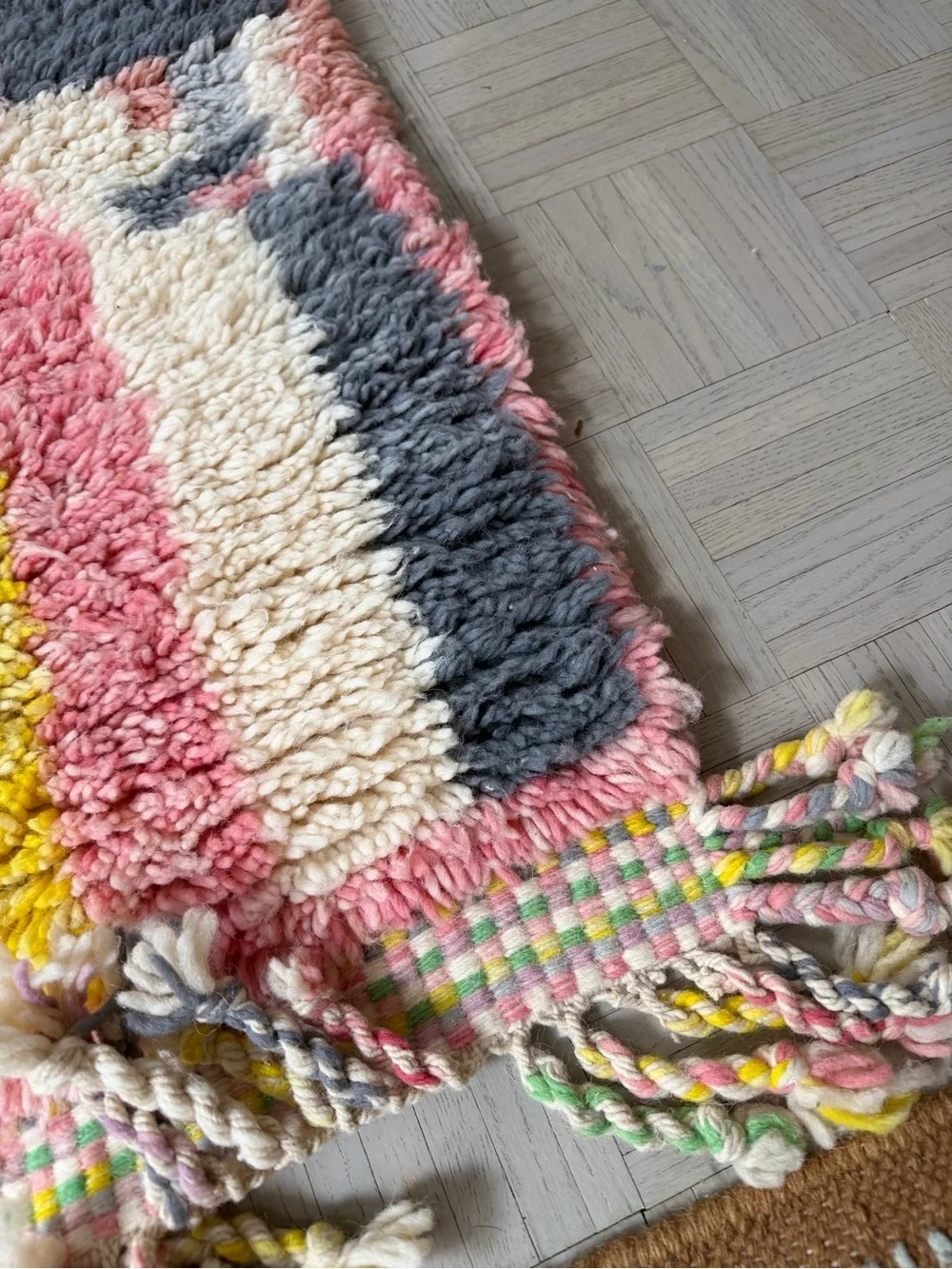 Moroccan Handwoven Abstract Pink Shag Rug 5x7 Never used